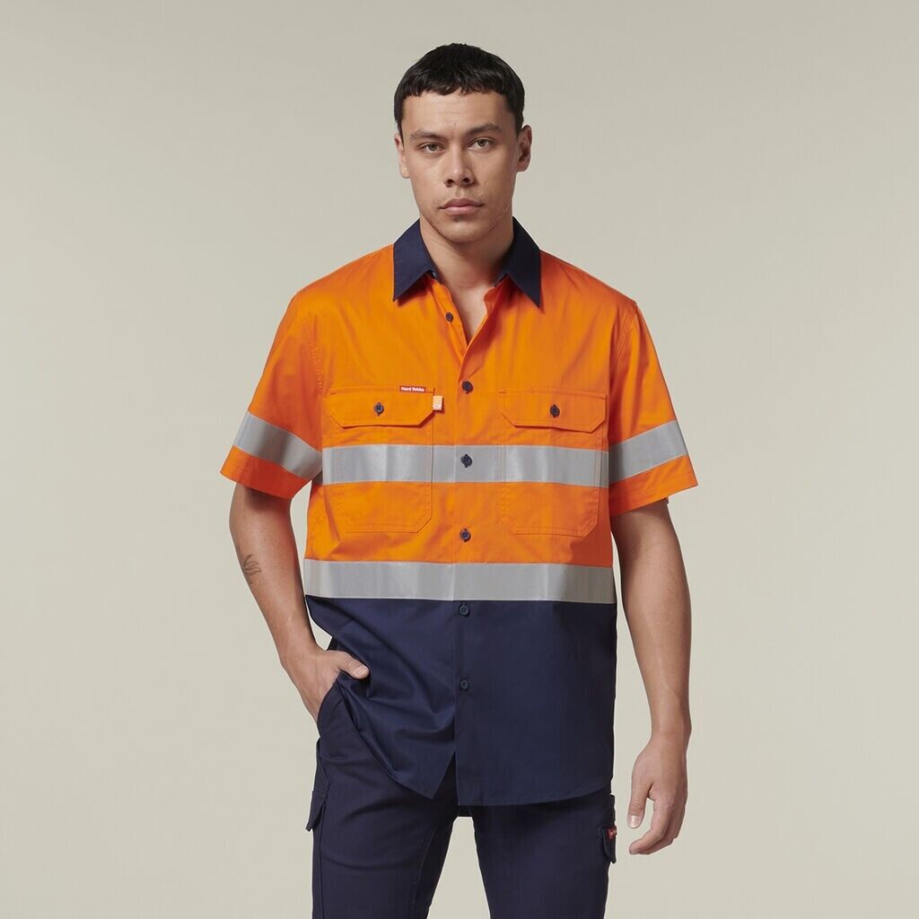 Hard Yakka Mens Short Sleeve HI Vis Reflective 2 Tone Taped Vented Shirt Y07754-Collins Clothing Co