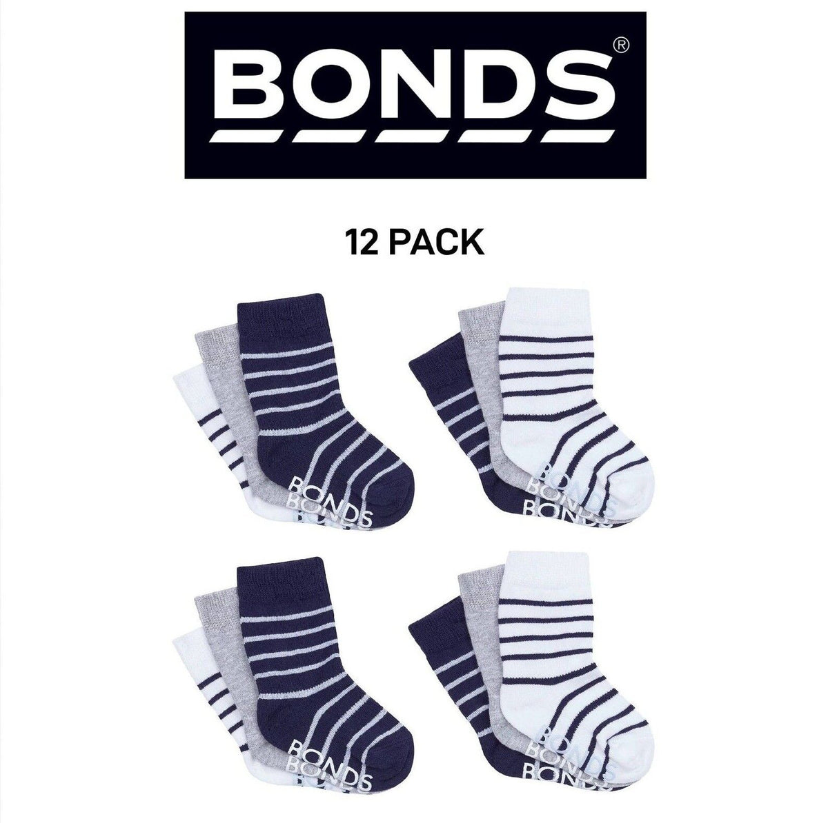 Bonds Baby Stay On Crew Socks with Grippy Soles Breathable Cotton 12 Pack RXQ33N