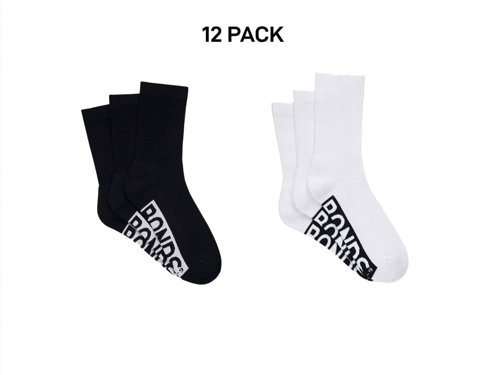 Bonds Mens Logo Cushioned Crew Socks Extra Comfort Smooth Seams 12 Pack SXMW3N