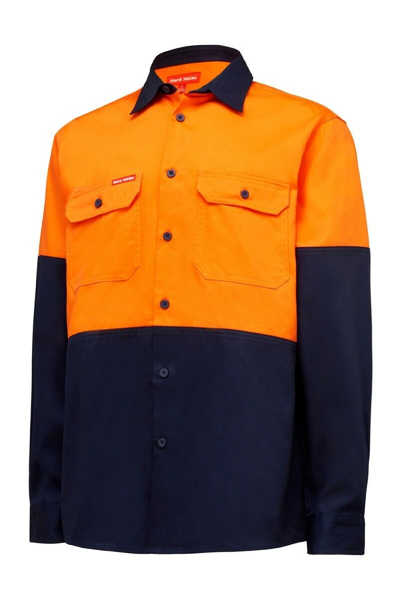 Hard Yakka 2 Pack Hi-Vis Work Shirt Strong Tough Farm Cotton Drill L/S Y04605