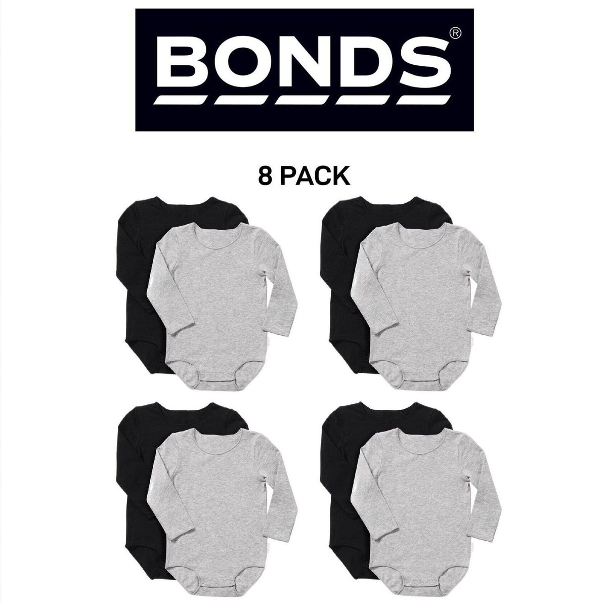 Bonds Baby Wonderbodies Long Sleeve Bodysuit Super Soft Cotton 8 Pack BXW7A