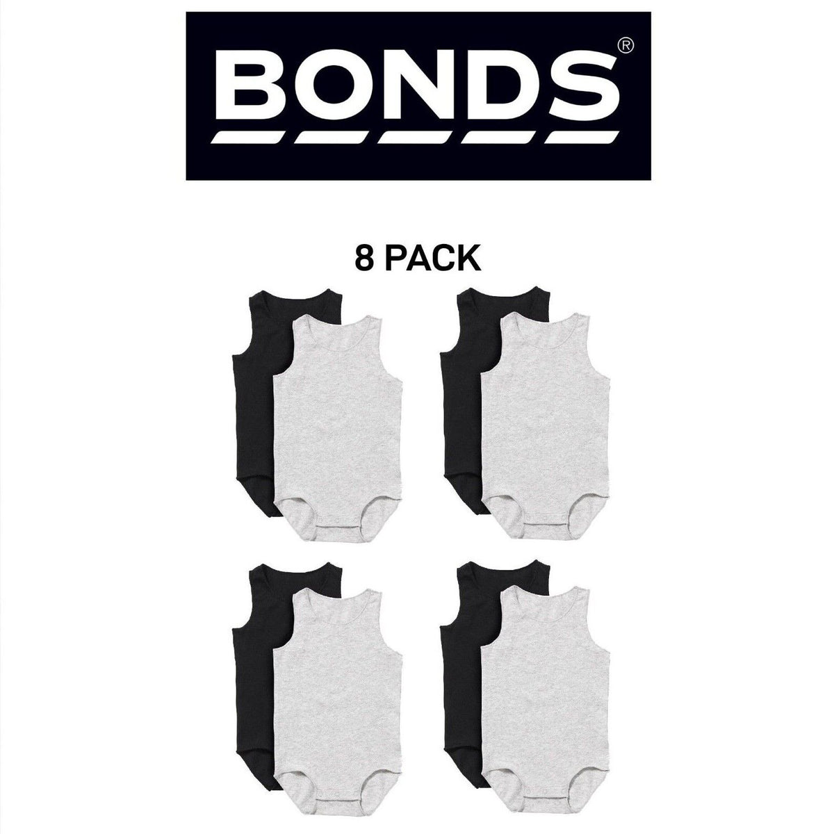 Bonds Baby Wonderbodies Singlet Suit Super Stretchy Cotton Fabric 8 Pack BXW6A