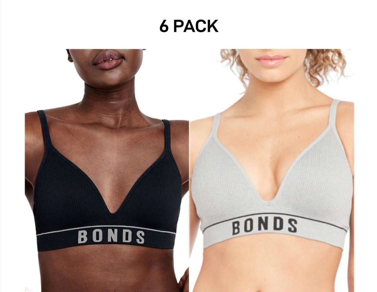 Bonds Womens Retro Rib Seamless Wirefree Tee Bra Contoured Shape 6 Pack WU8EW