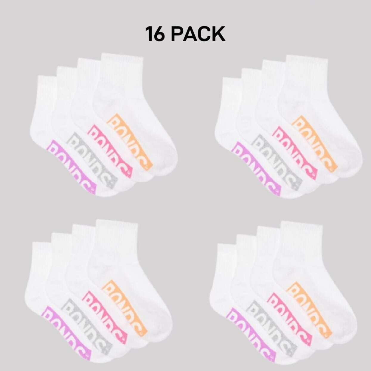 Bonds Kids Logo Light Quarter Crew Socks Comfy Mesh Cooling Zones 16 Pack RXU64W