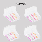 Bonds Kids Logo Light Quarter Crew Socks Comfy Mesh Cooling Zones 16 Pack RXU64W