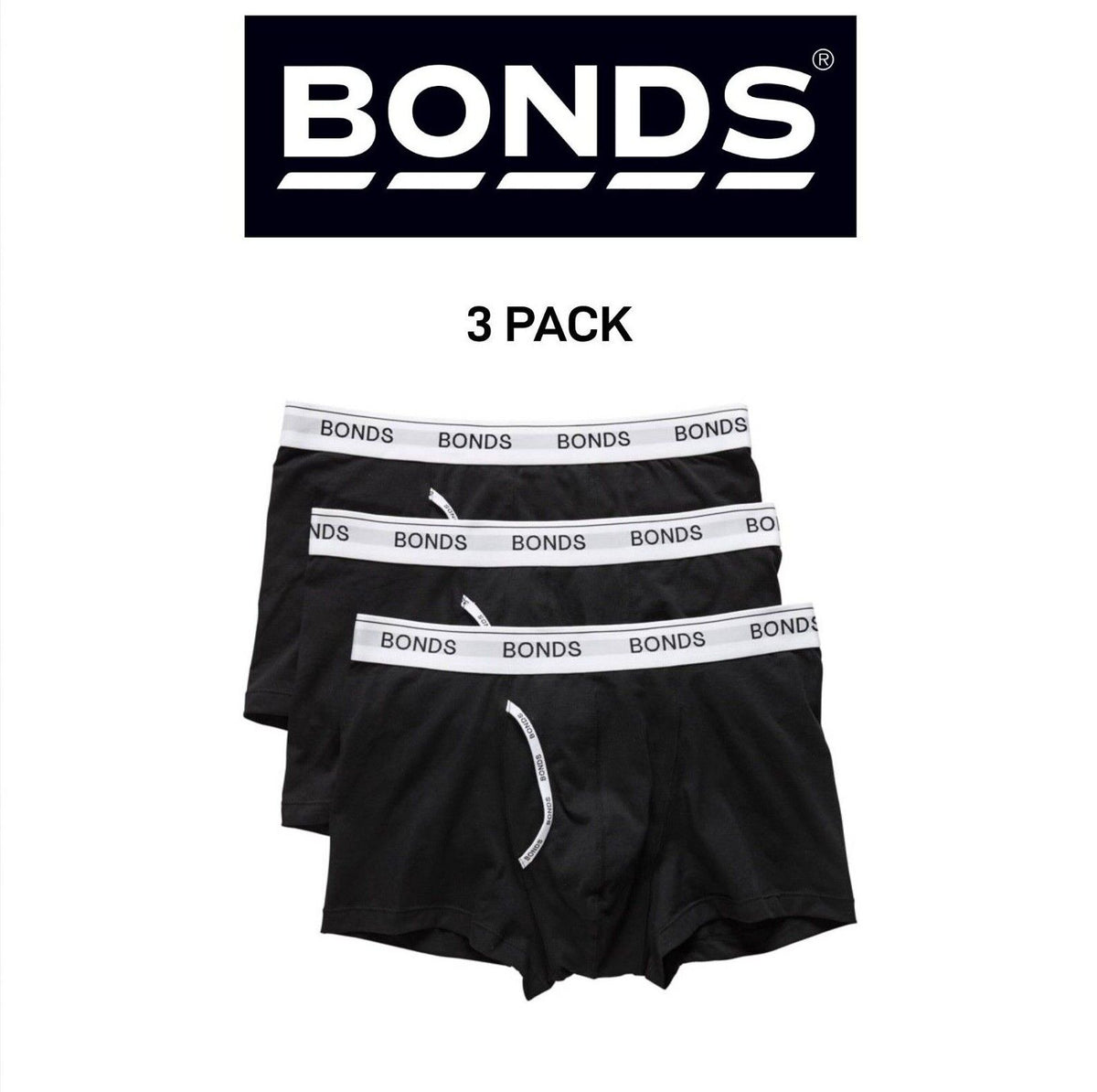 Bonds Mens Guyfront Trunk Seamfree Sides and Fly Front Opening 3 Pack MY963A