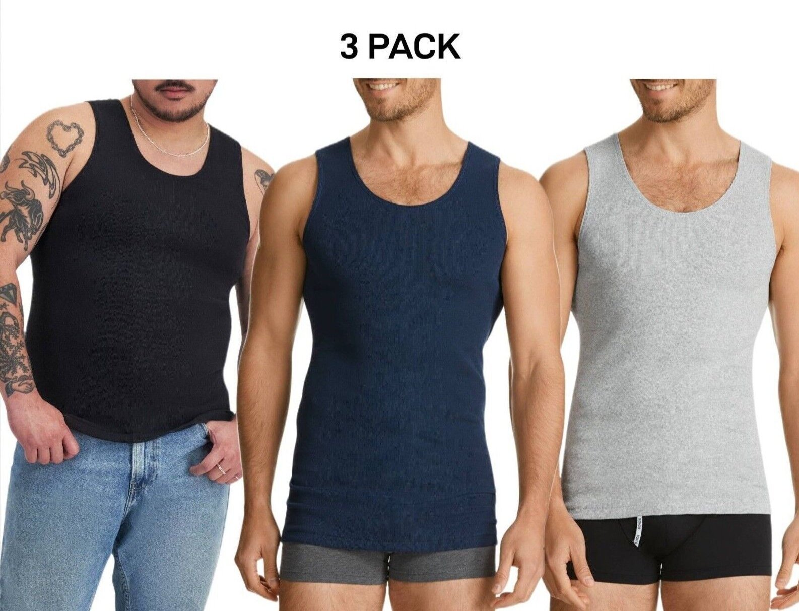 Bonds Mens Chesty Singlets Cotton Side Seamfree Comfortable Fit 3 Pack M757O