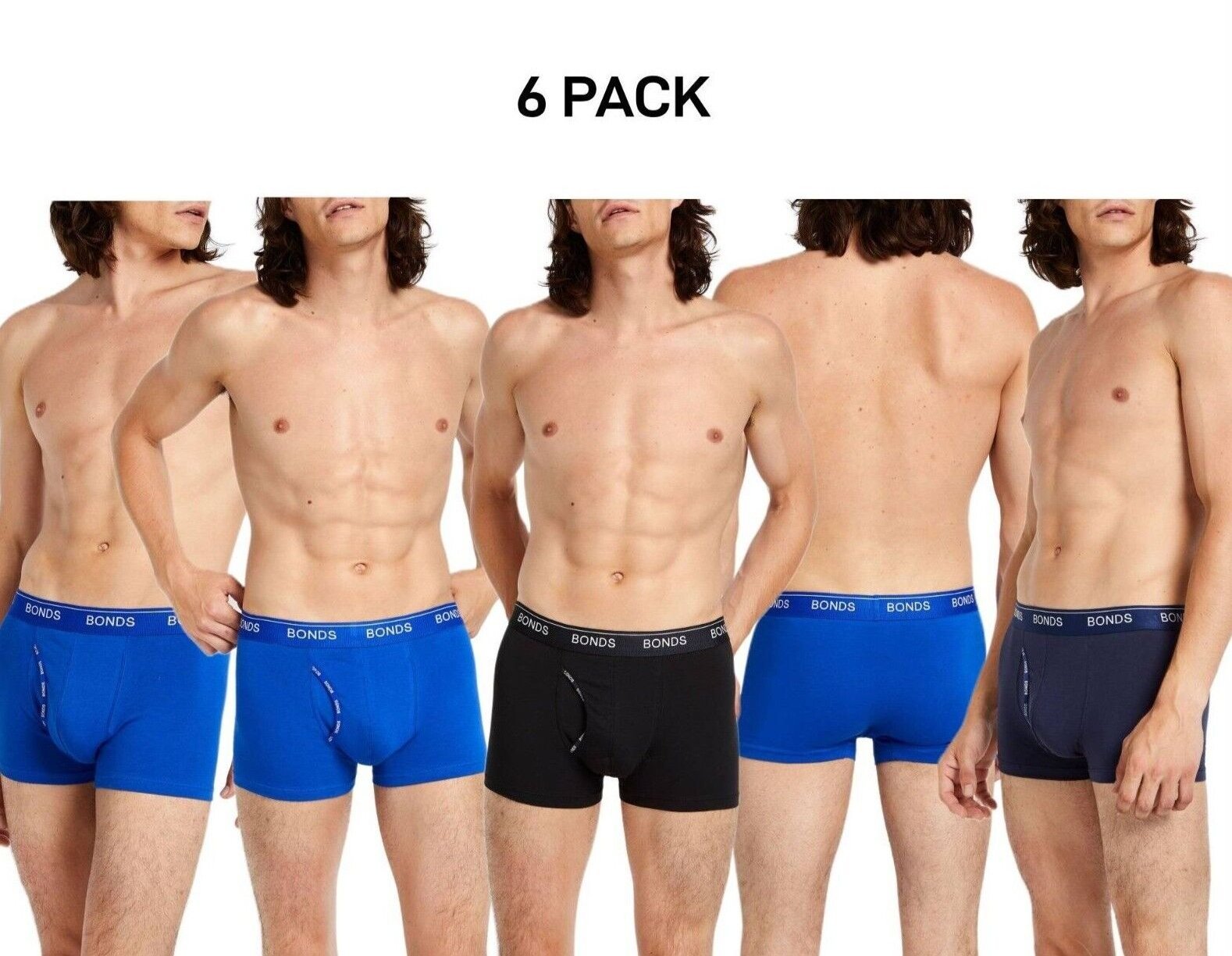 Bonds Mens Guyfront Trunk Seamfree Sides and Fly Front Opening 6 Pack MY963A