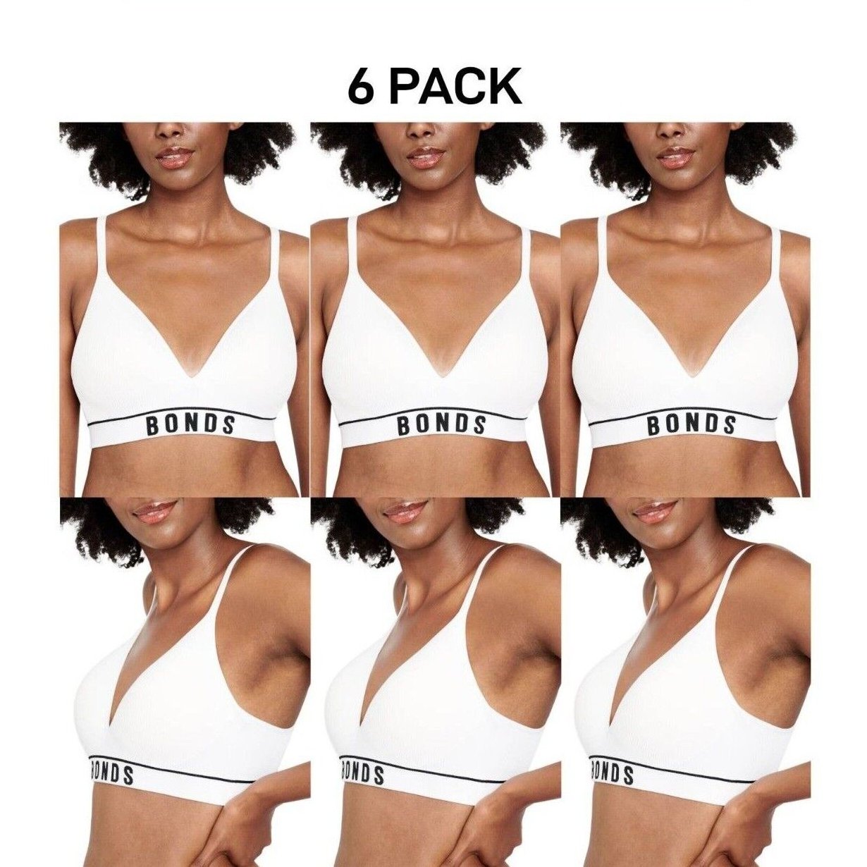 Bonds Womens Retro Rib Wirefree Tee Bra Comfortable & Stretchable 6 Pack YXF7Y