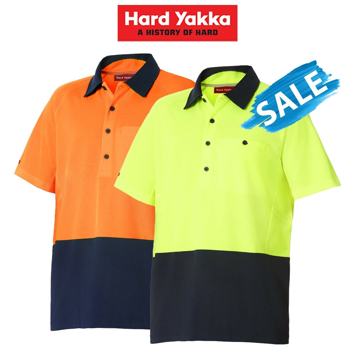 SALE Mens Hard Yakka Koolgear Hi-Vis 2 Toned Short Sleeve Work Polo Shirt Y11396