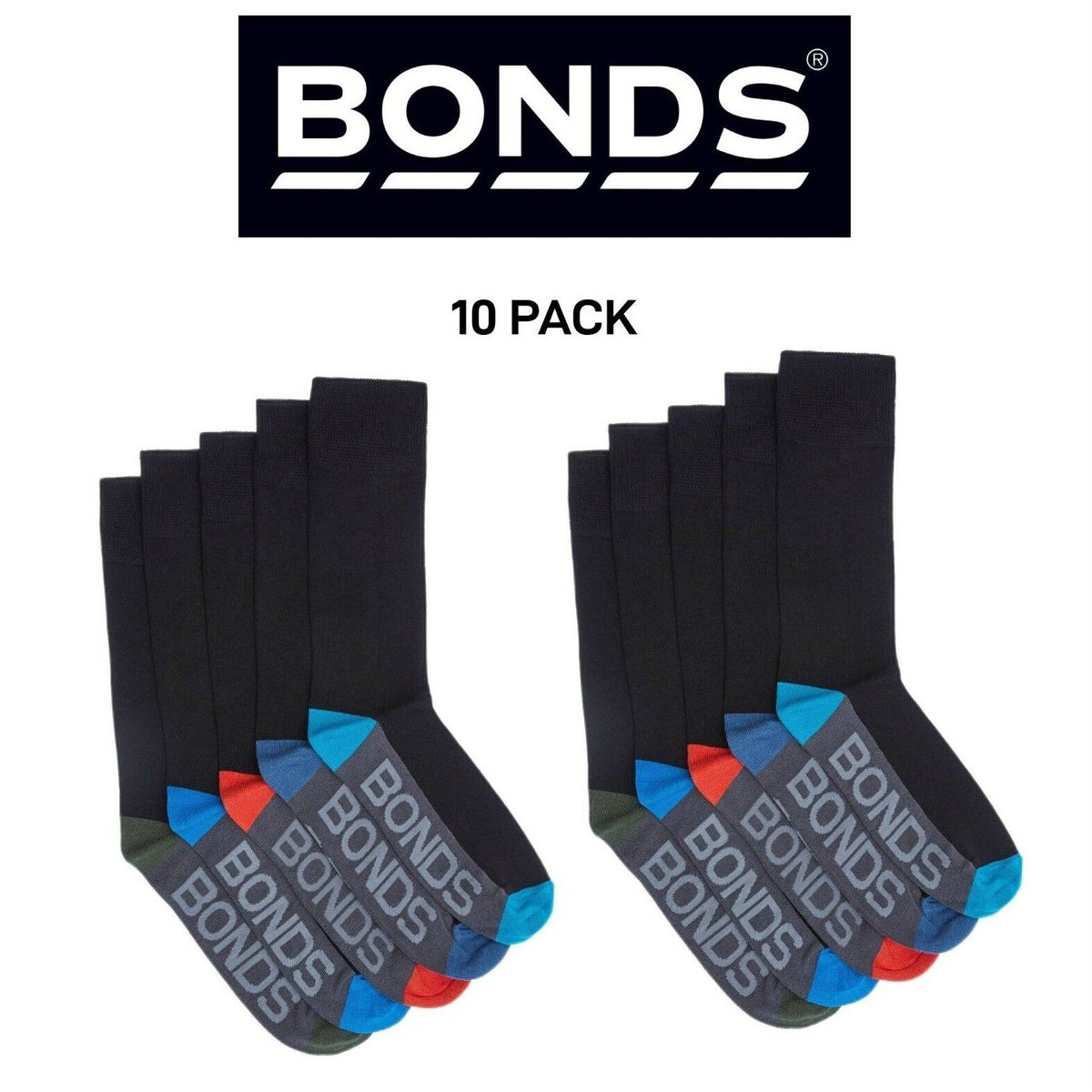 Bonds Mens Bamboo Crew Socks Reinforced Heel & Toe for Durability 10 Pack SZFQ5W