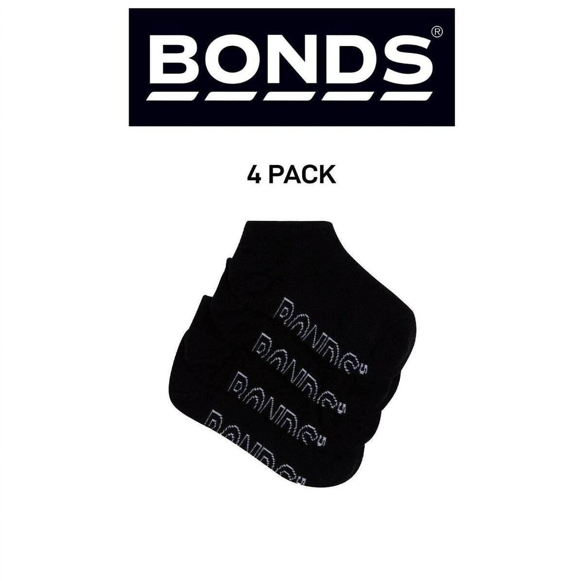 Bonds Kids Logo Light No Show Soft Cotton Breathable Socks 4 Pack RXUU4N