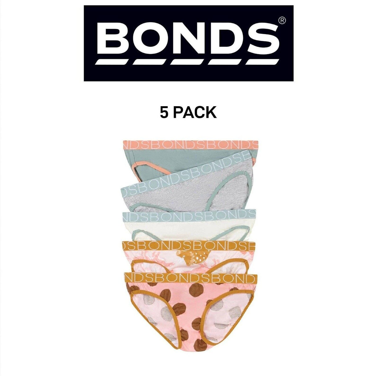 Bonds Girls Bikini Soft and Stretchy Perfect Everyday Coverage 5 Pack UWNV5A
