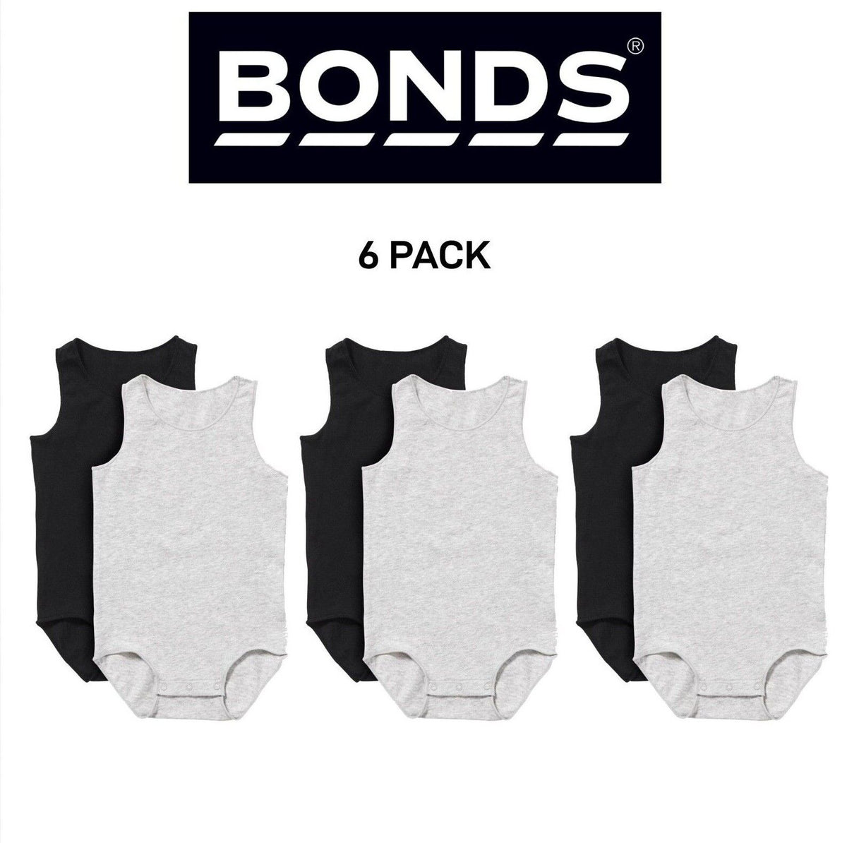 Bonds Baby Wonderbodies Singlet Suit Super Stretchy Cotton Fabric 6 Pack BXW6A