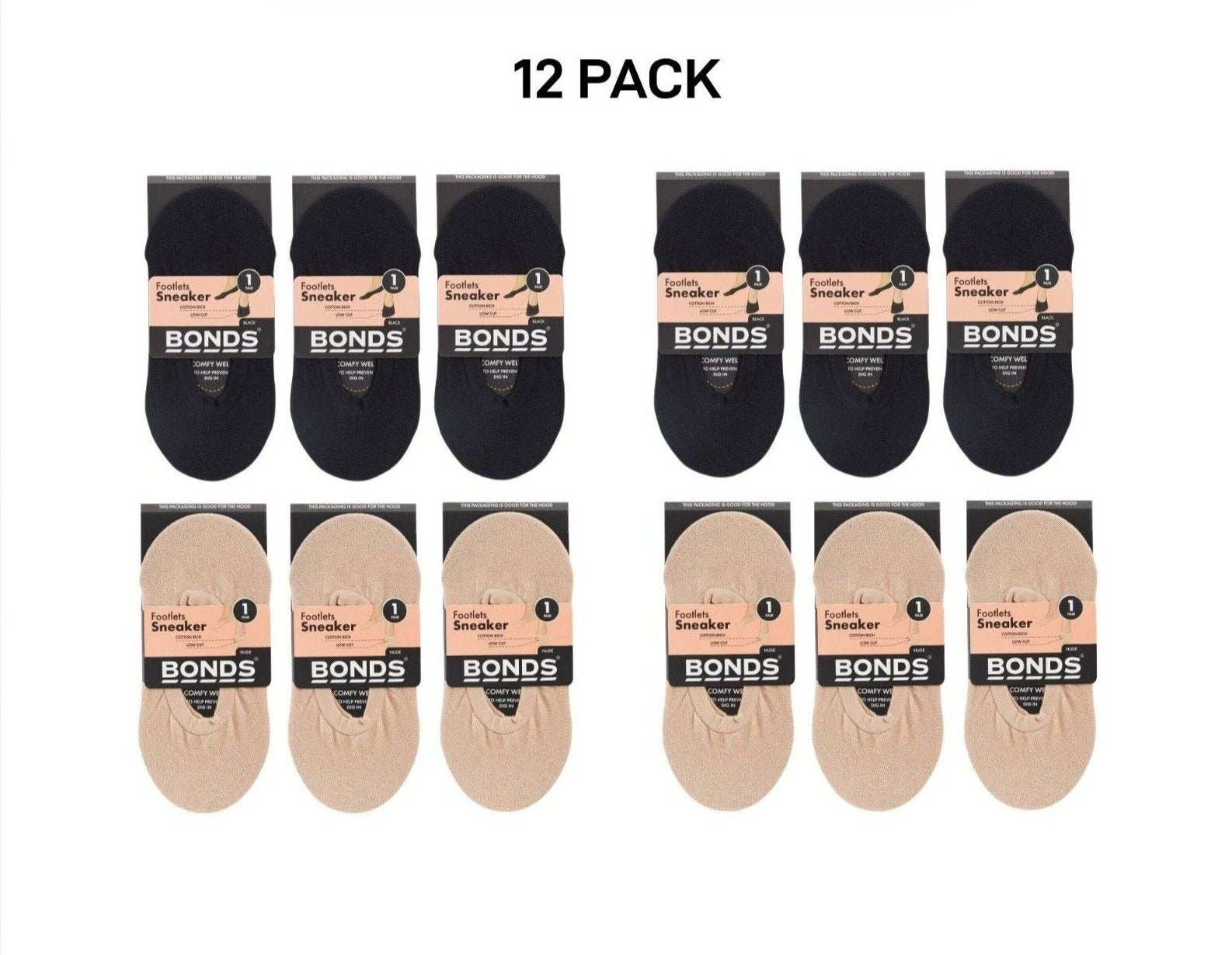 Bonds Womens No Show Footlets Cotton Rich Stocking Socks Seamless 12 Pack L7344W