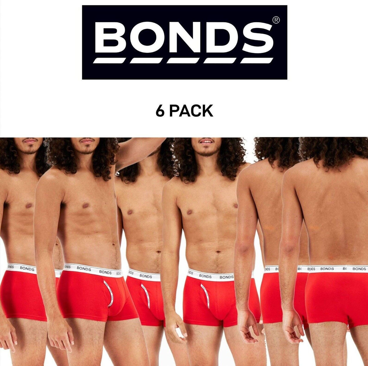 Bonds Mens Guyfront Trunk Underwear Seamless Soft Elastic Waistband 6 Pack MZVJ