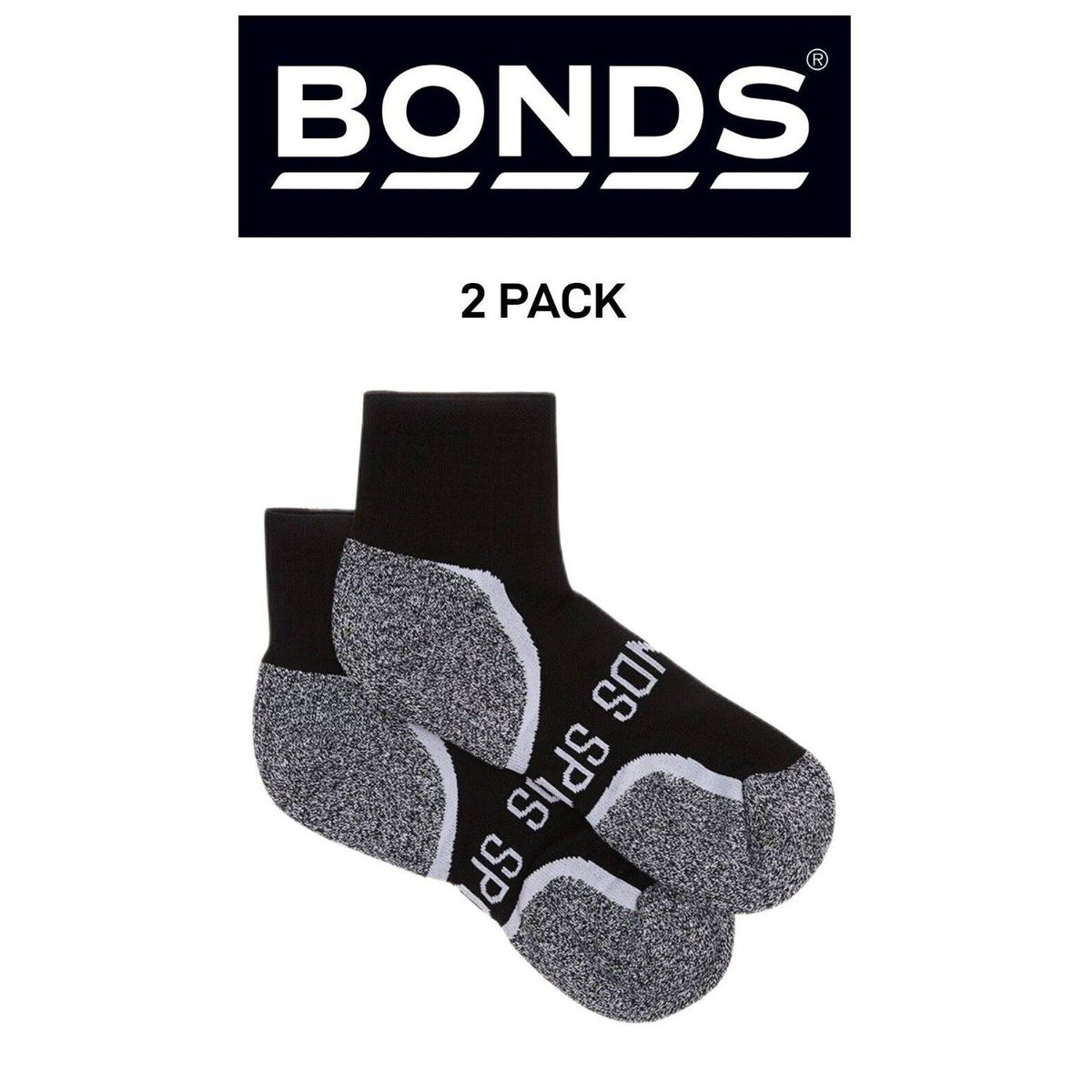 Bonds Mens Ultimate Comfort Quarter Crew Socks Breathable Cotton 2 Pack SXV92N