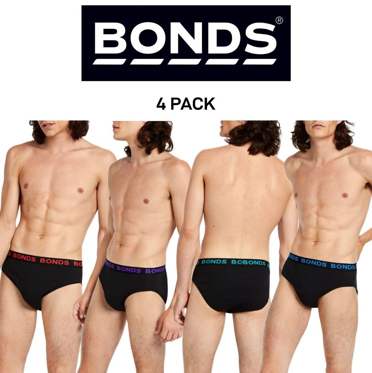 Bonds Mens Basic Hipster Briefs Cotton Stretchable Tailored Fit 4 Pack M38DM4