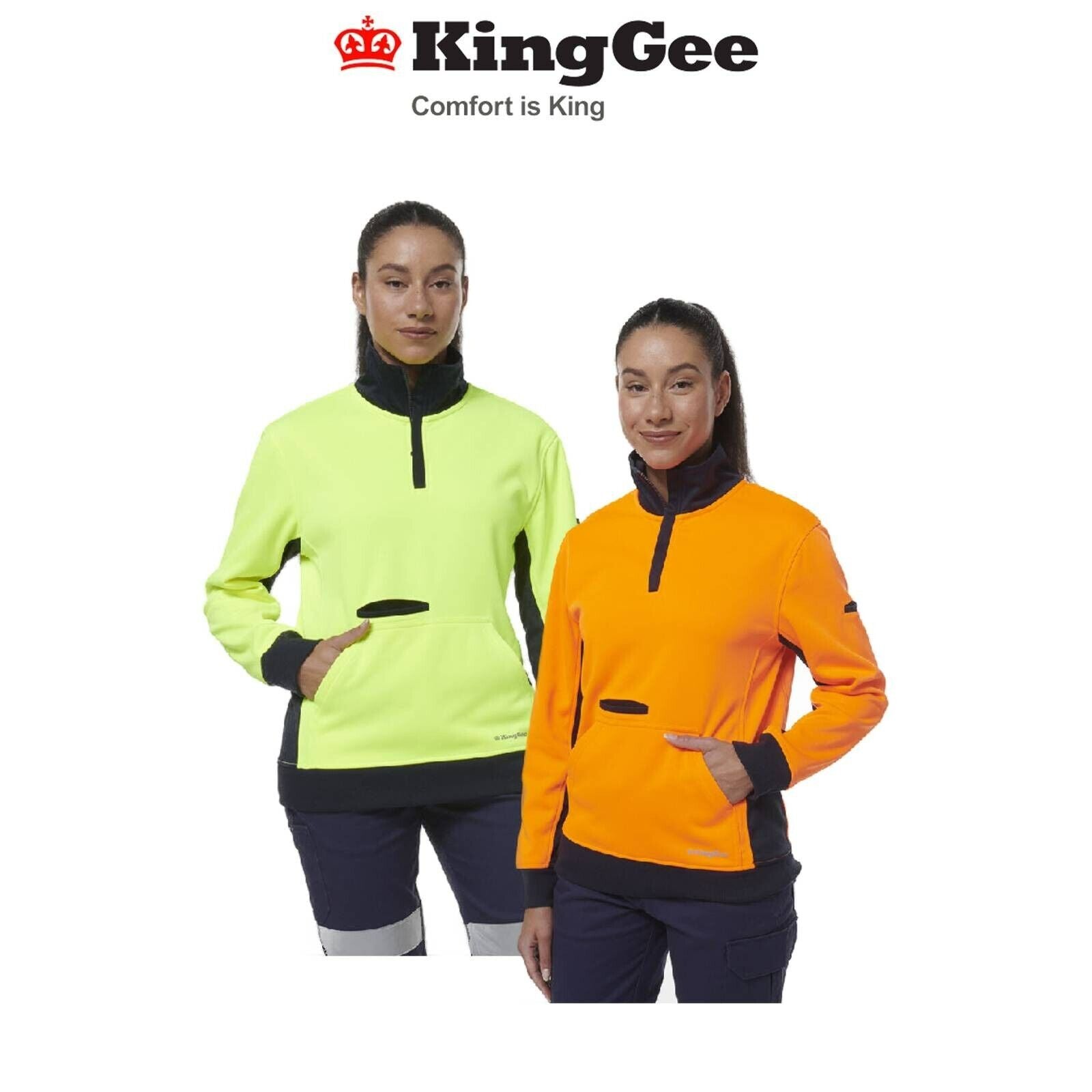 KingGee Womens Hi Vis Spliced Pocket Collar 1/4 Zip Fleece Safety Warmer K45008