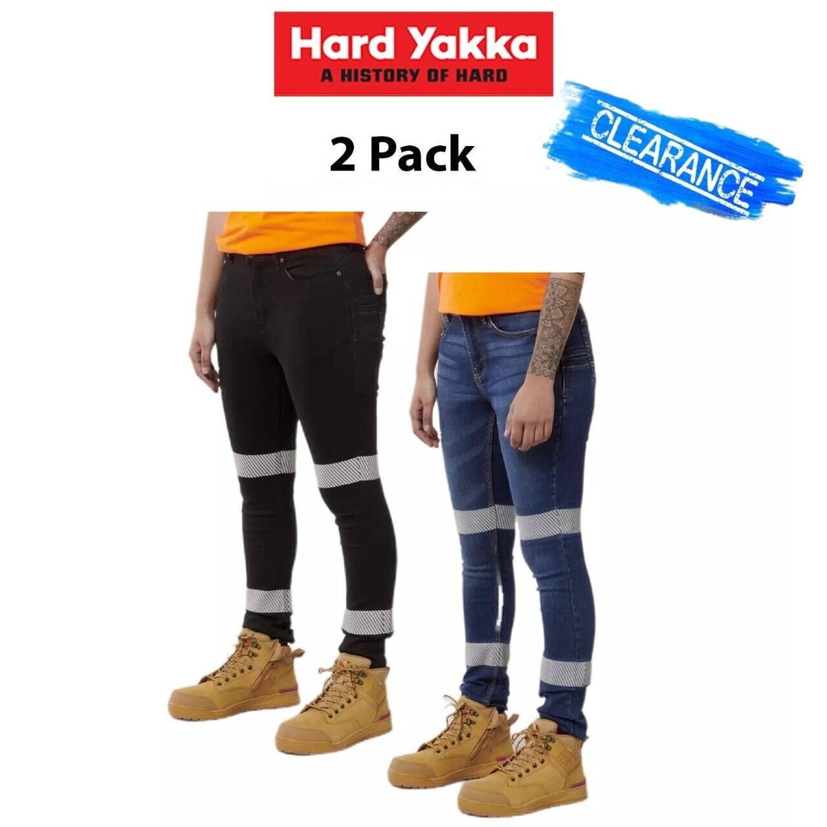 CLEARANCE! Hard Yakka Womens 2 Packs Taped Reflective Jegging Work Jean Y08302