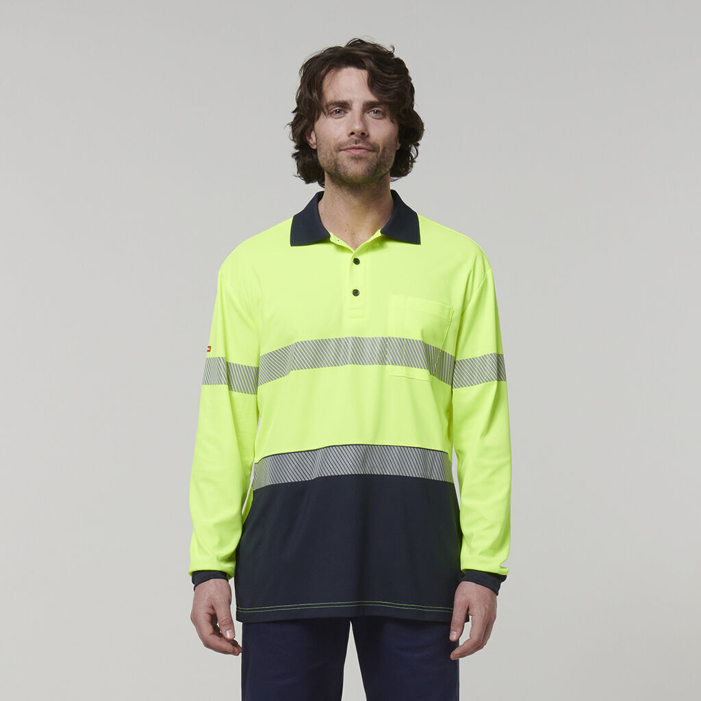 Hard Yakka Mens Safety Work Long Sleeve HI VIS Taped Polo Y19619-Collins Clothing Co