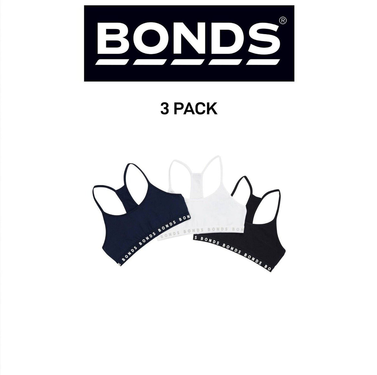 Bonds Girl Hipster Racer Crop Non-Slip Strap Racerback Shape Bra 3 Pack UWPT3A