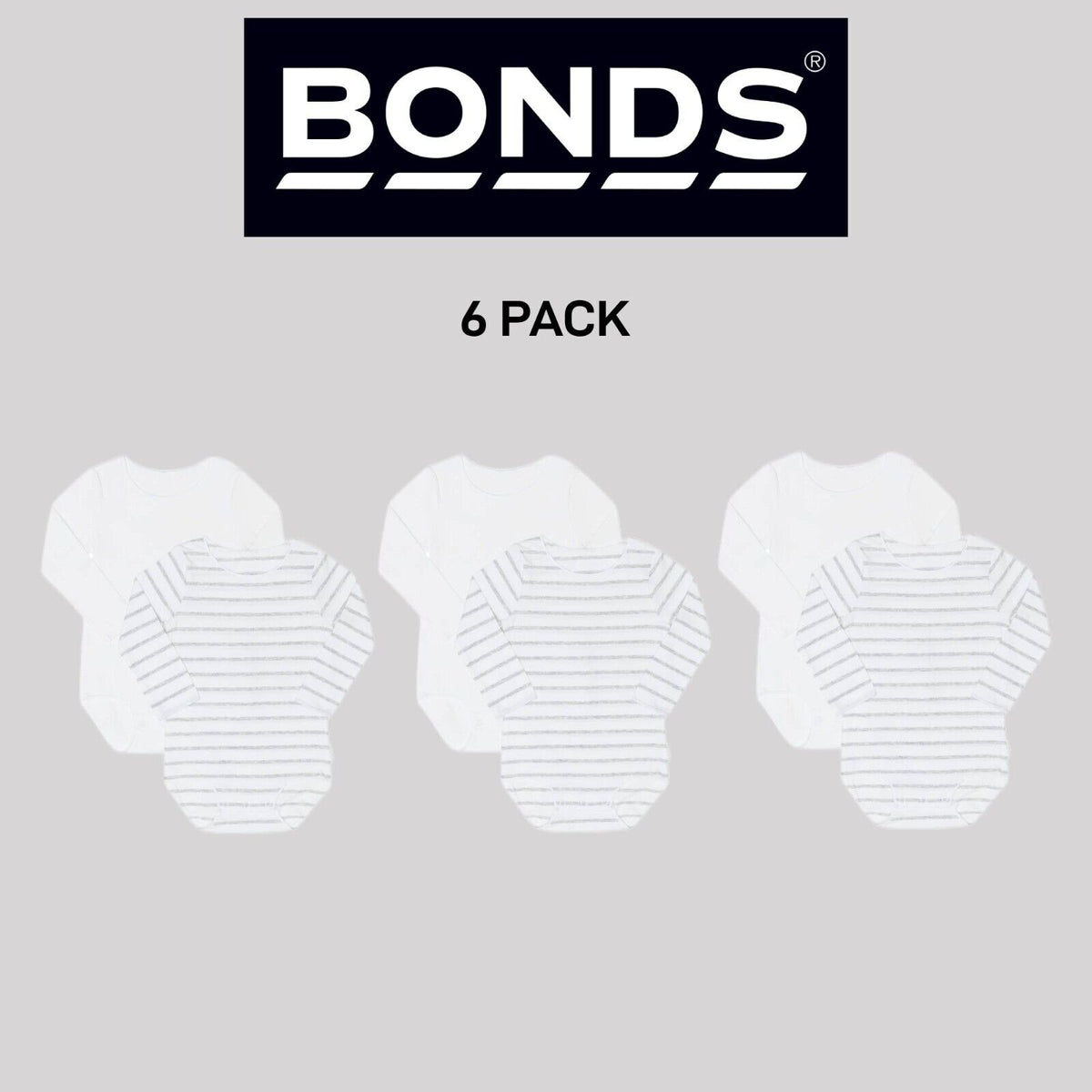 Bonds Baby Wonderbodies Long Sleeve Bodysuit Super Soft Stretchy 6 Pack BY4QA