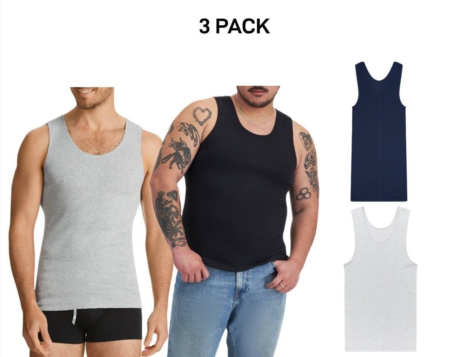 Bonds Mens Chesty Cotton Singlets Underwear Singlet Ribbed Cotton 3 Pack M757P