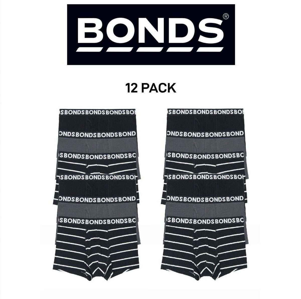 Bonds Mens Everyday Trunks Convenience Comfort & Value Underwear 12 Pack MWQ33A