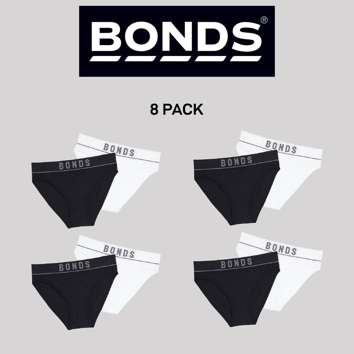 Bonds Girls Original Rib Bikini Super Soft and Extra Stretchable 8 Pack UWLN2A