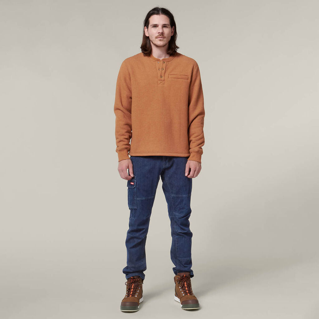 HARD YAKKA Mens 2 Pack Sherpa Henley Contrast Warm Wardrobe Work Jacket Y19488