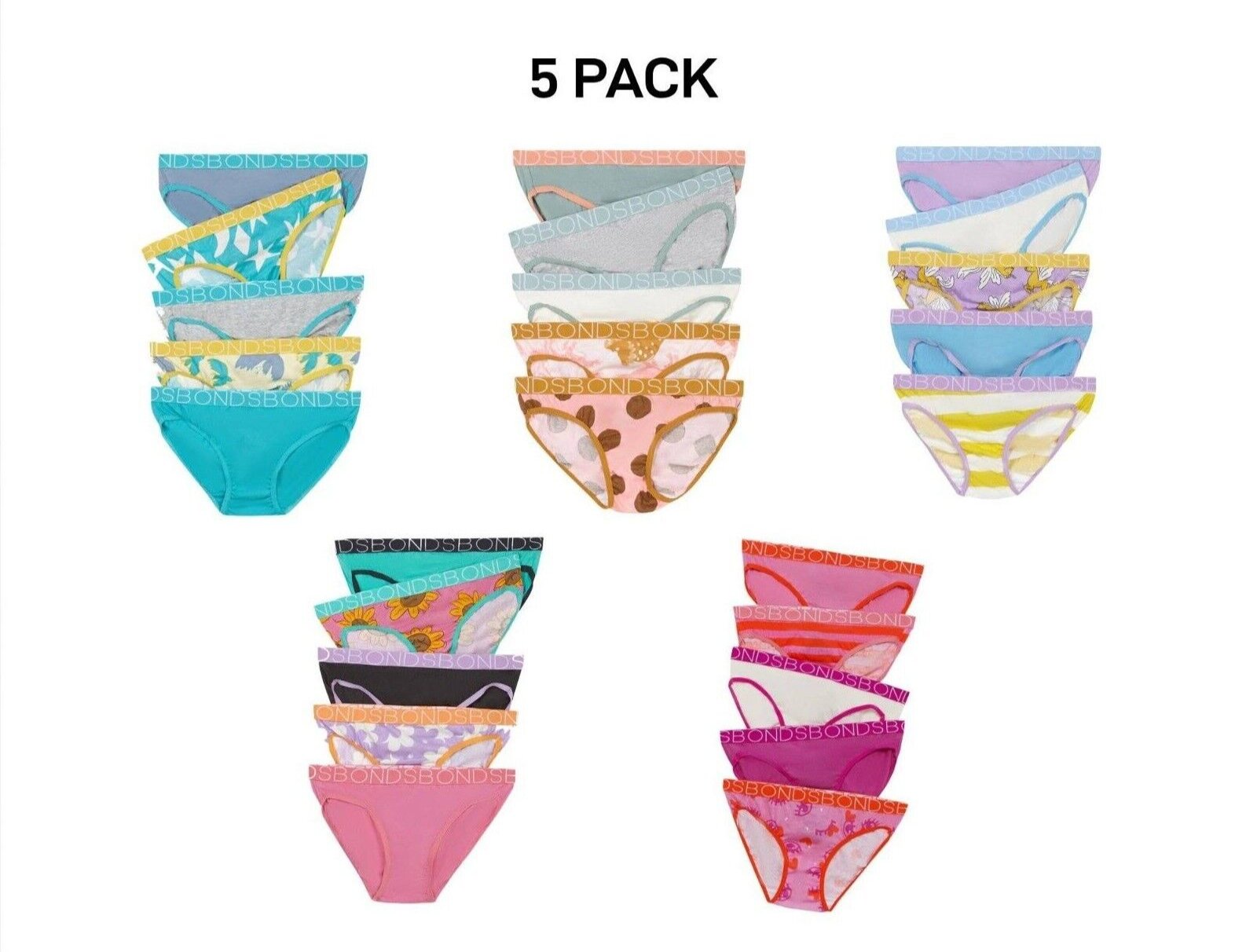 Bonds Girls Bikini Soft and Stretchy Perfect Everyday Coverage 5 Pack UWNV5A