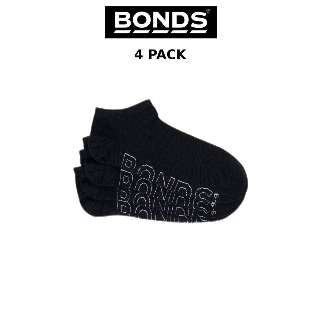 Bonds Men Logo Lightweight Low Cut 4 Pack Mesh Cotton Socks Run Trainer SXN44N