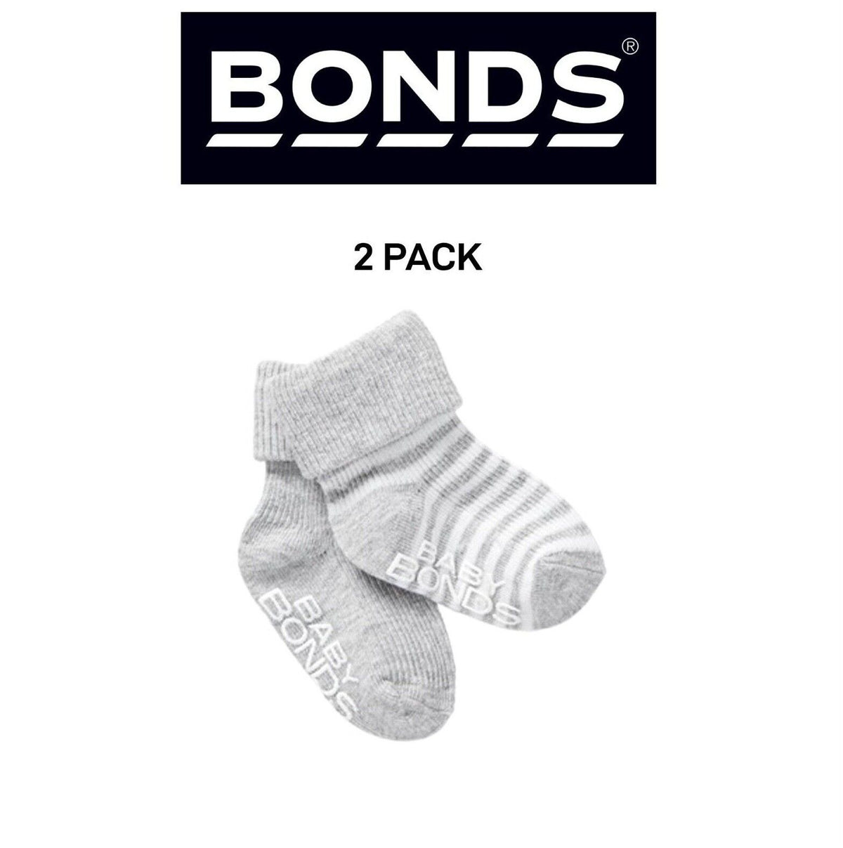 Bonds Baby Classics Cuff Non Slip Grip Sole Fine Toe Seams 2 Pack RYY82N