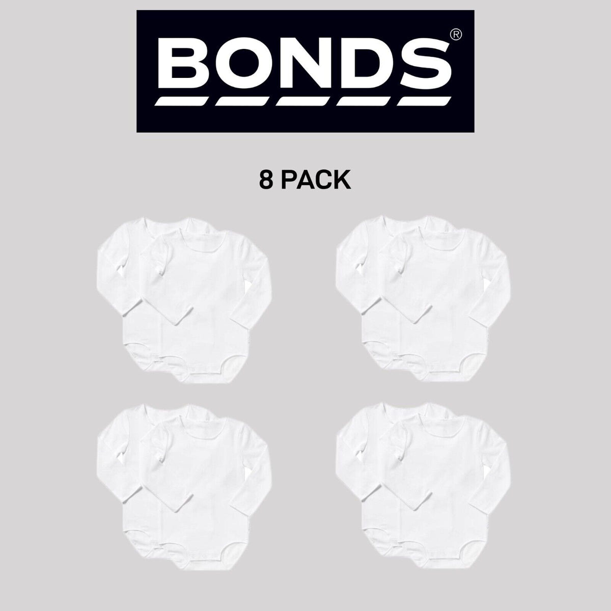 Bonds Baby Wonderbodies Long Sleeve Bodysuit Ultimate Comfort 8 Pack BY4RA