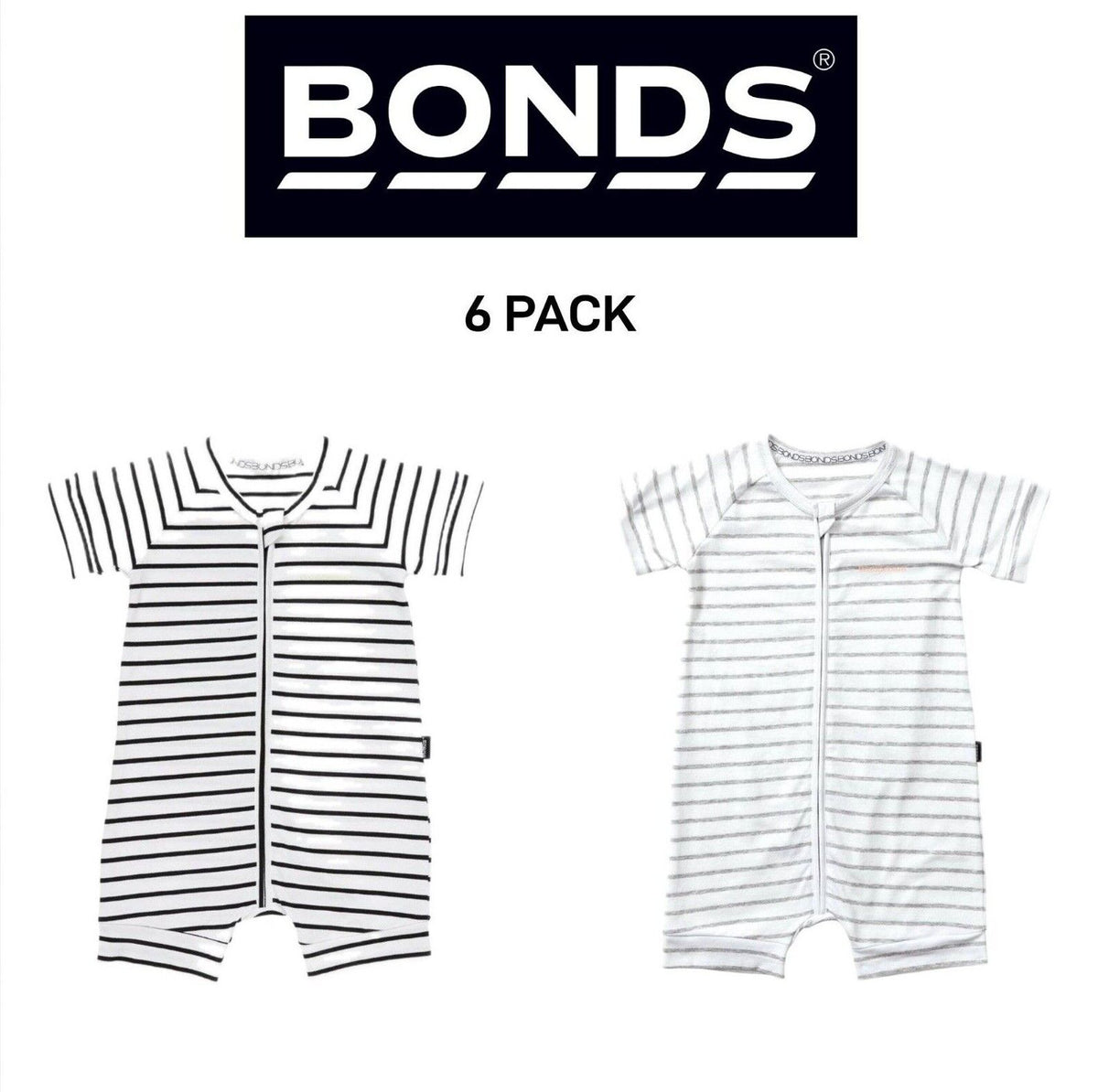 Bonds Baby Zip Romper Wondersuit Soft Cotton for Warmth Weather 6 Pack BXNMA