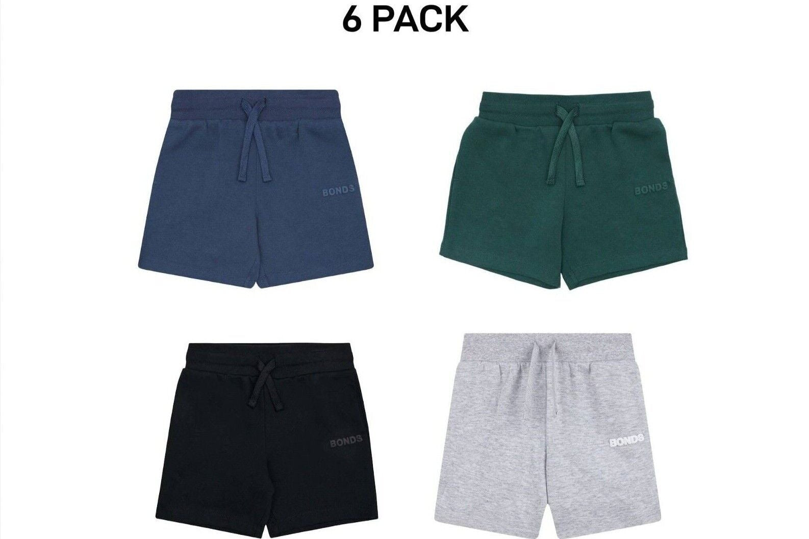 Bonds Kids Tech Sweats Short Lightweight Soft Rib Waistband Sporty 6 Pack KVQPK