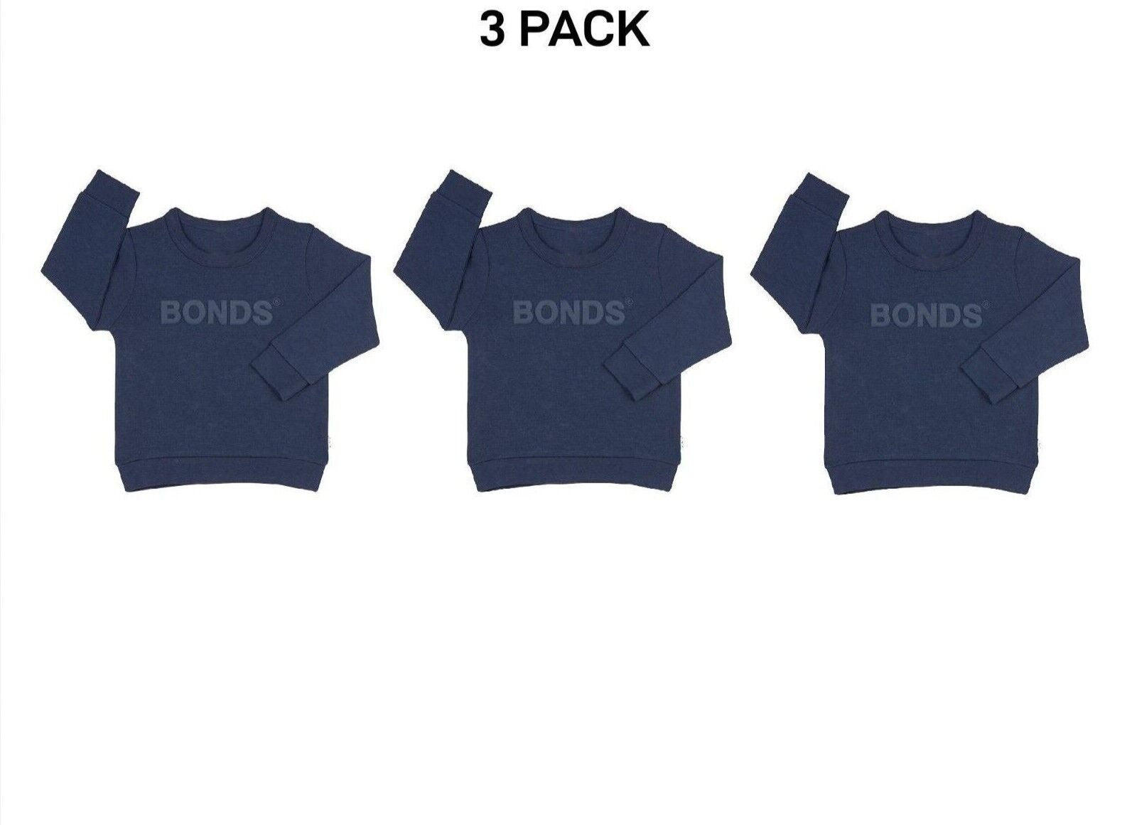 Bonds Kids Tech Sweats Pullover Soft Knitted Warm Cotton Poly Blend 3 Pack KVQTK