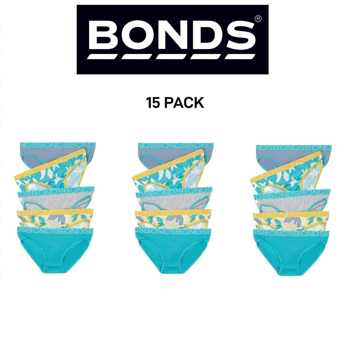 Bonds Girls Bikini Soft and Stretchy Perfect Everyday Coverage 15 Pack UWNV5A