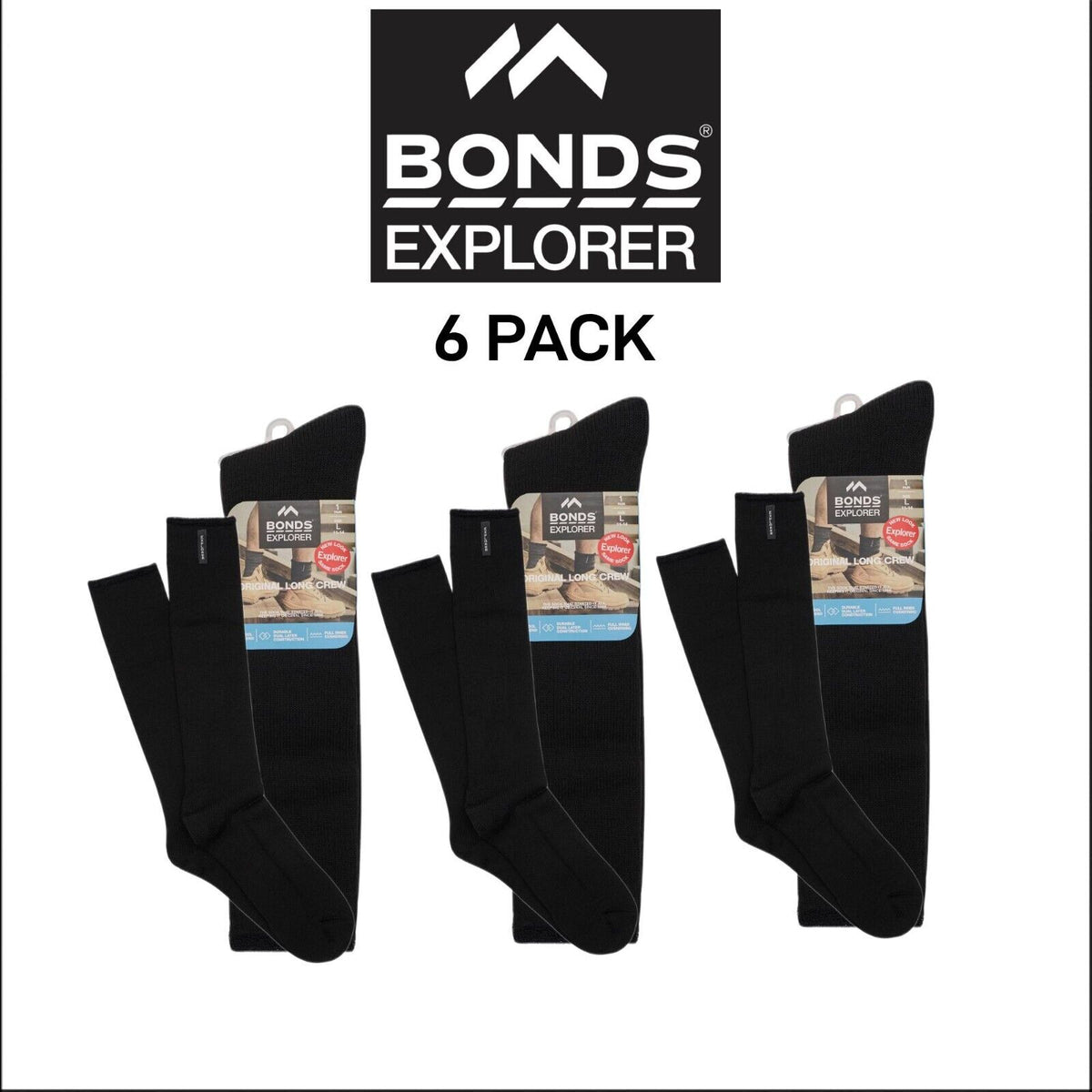 Bonds Long Wool Blend King Size Sock Comfortable and Durable 6 Pack S1137P