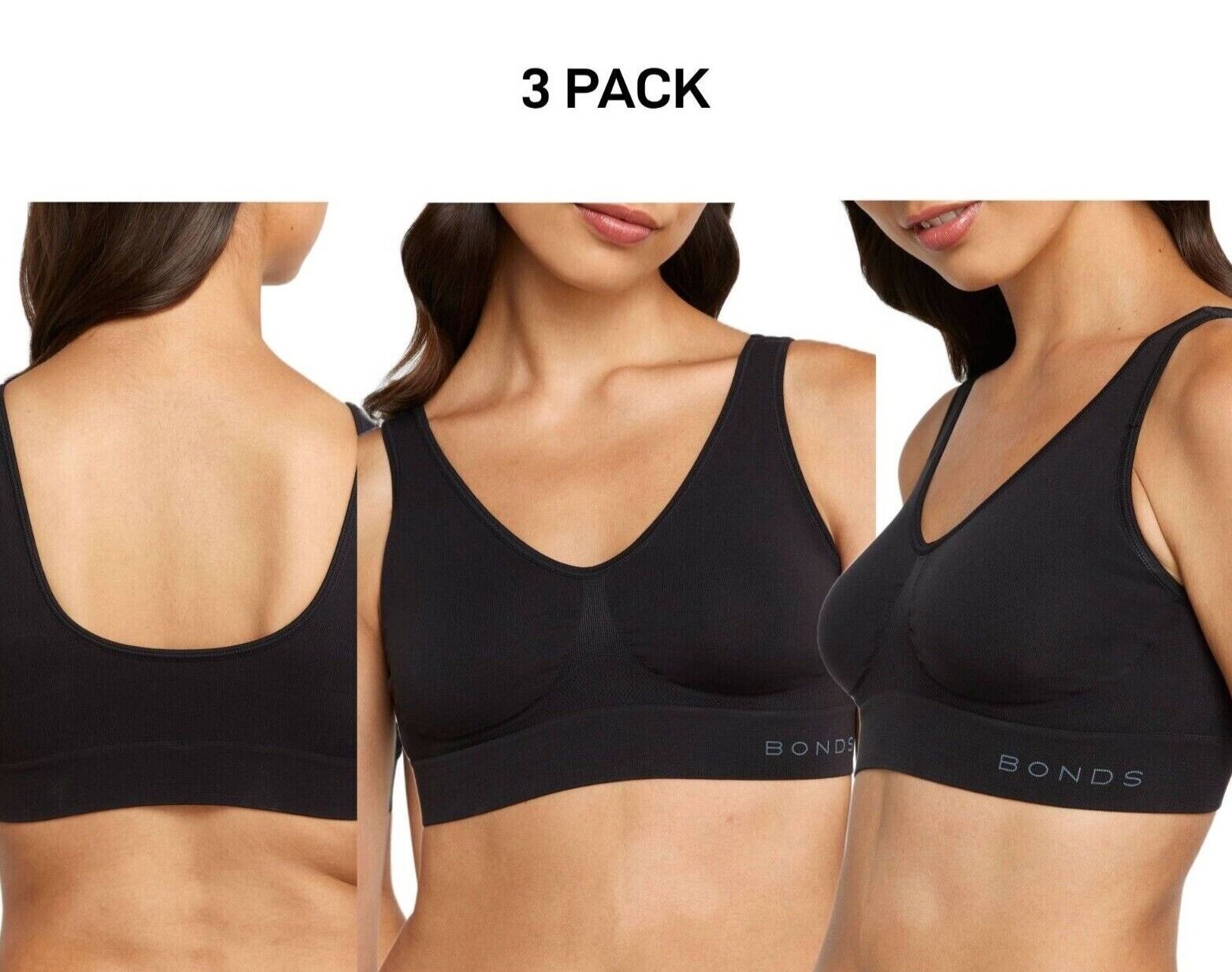 Bonds Womens Comfy Crop Regular Super Soft Flexible Wirefree Bra 3 Pack WVLHY