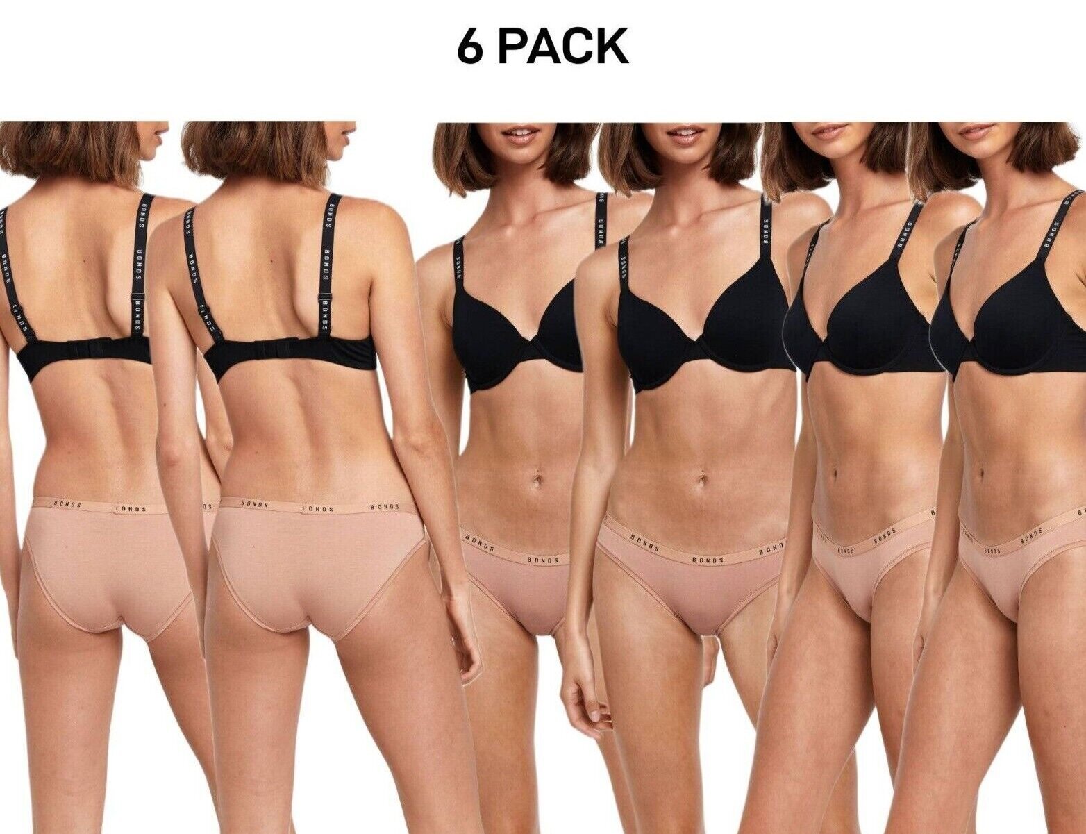 Bonds Womens Original Bikini Plain Breathable Stretchy Waist 6 Pack WVGMA