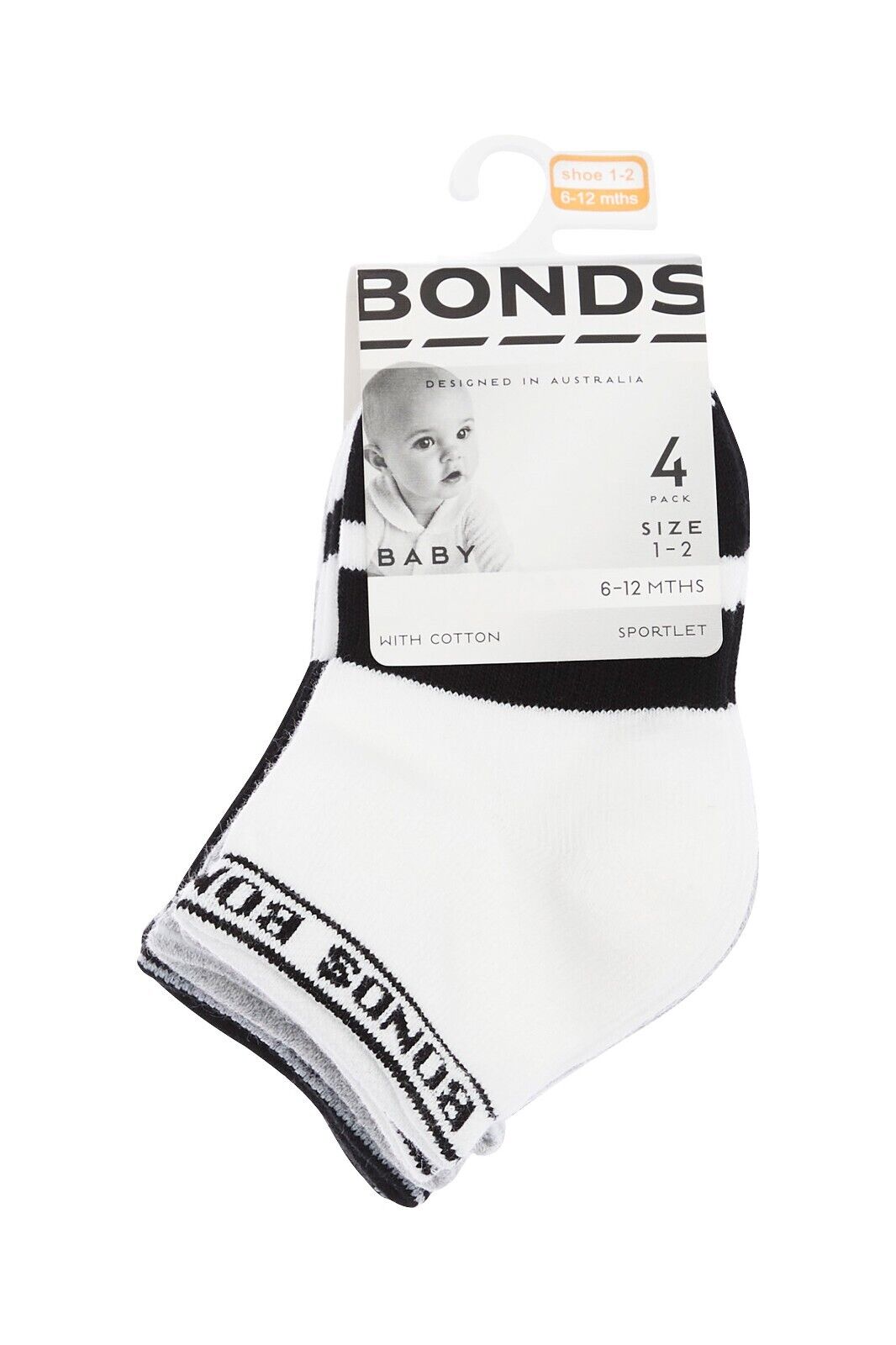 Bonds Baby Sportlet Arch Support Soft Breathable Comfiness Socks 8 Pack RXXL4N