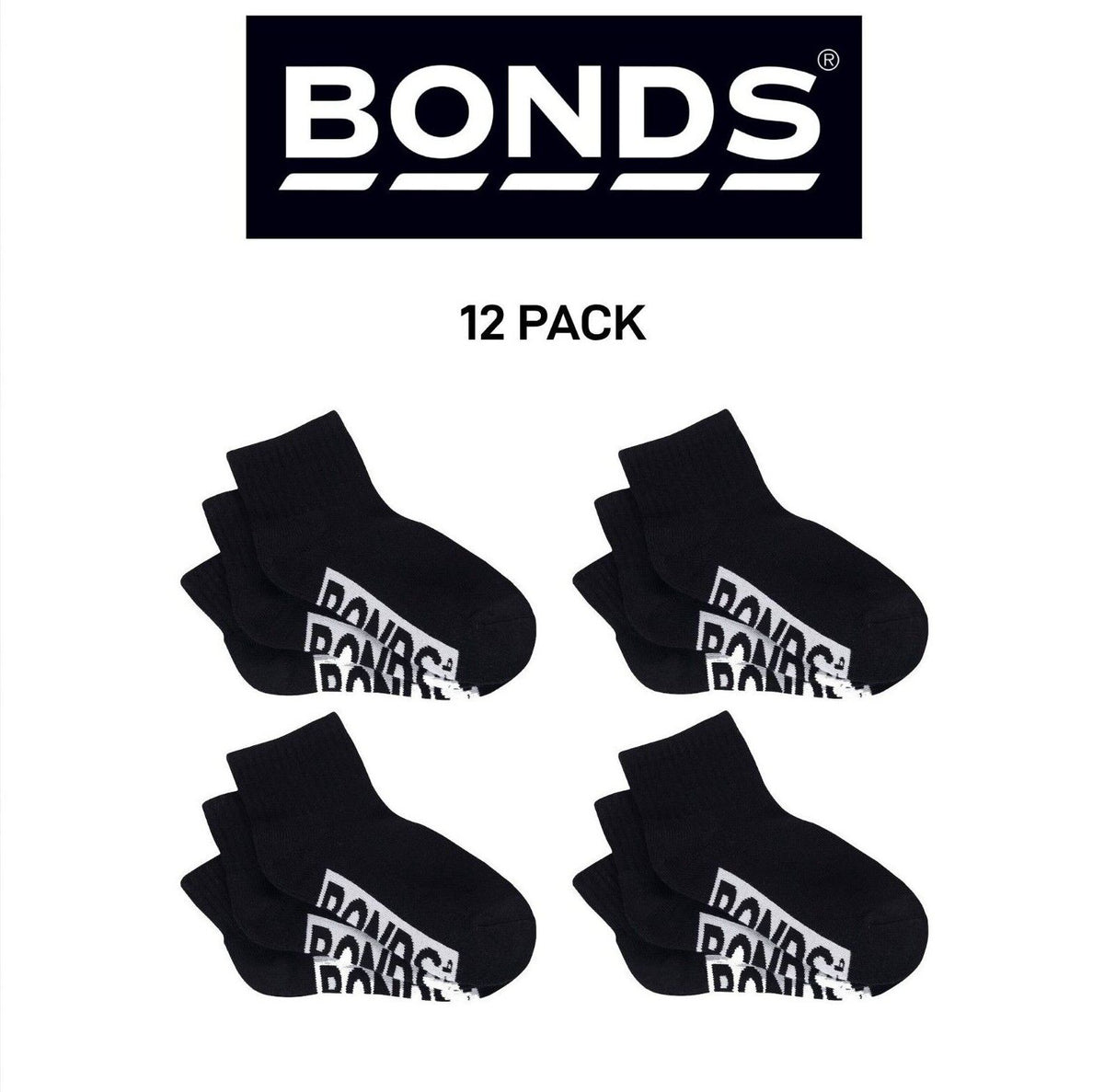 Bonds Kids Cushioned Quarter Crew Thickness for Comfiness Sock 12 Pack RXVP3N