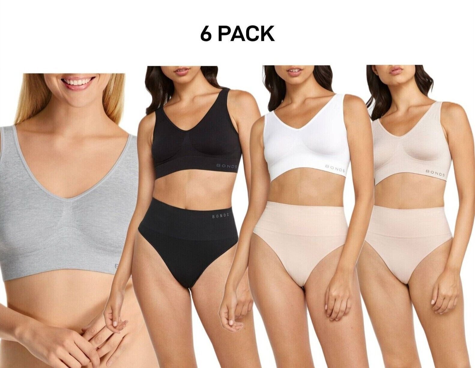 Bonds Womens Comfy Crop Regular Super Soft Flexible Wirefree Bra 6 Pack WVLHY