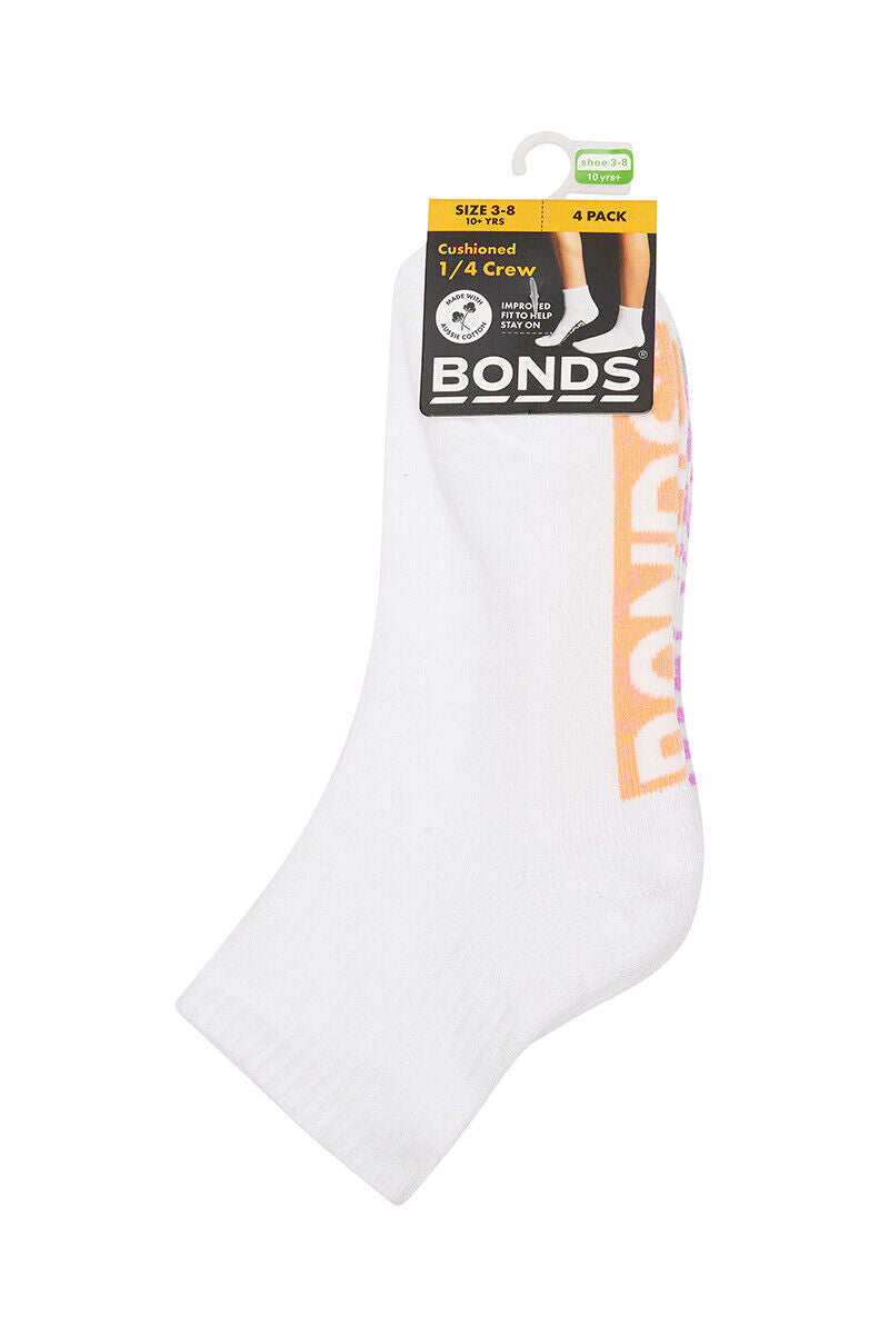 Bonds Kids Logo Light Quarter Crew Socks Comfy Mesh Cooling Zones 8 Pack RXU64W