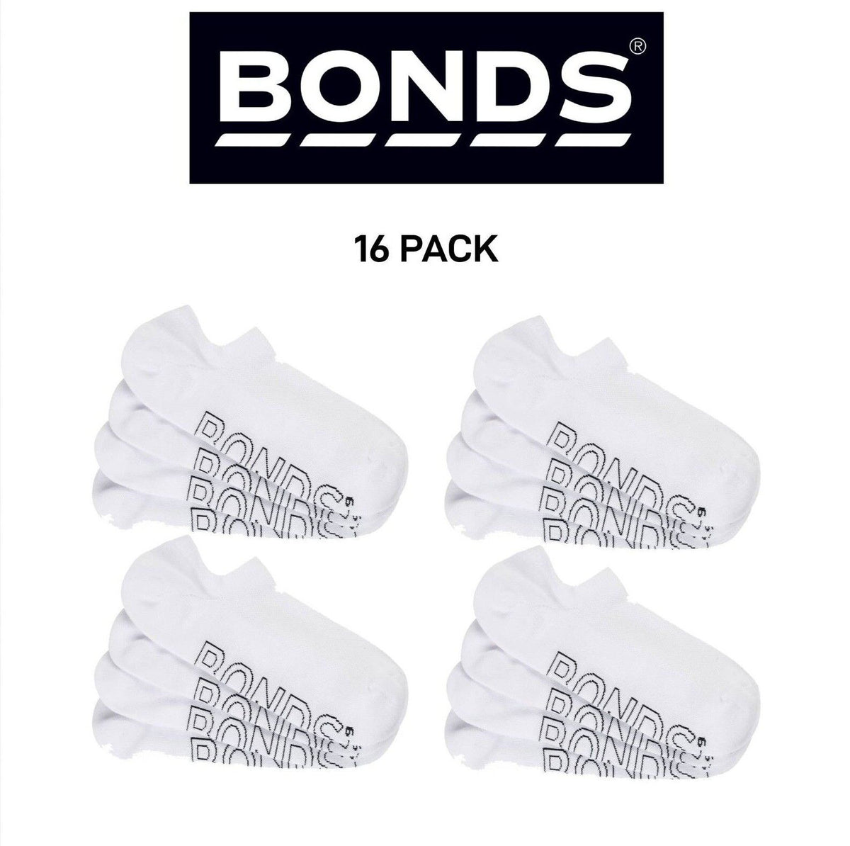 Bonds Mens Logo Lightweight No Show Comfy Mesh Cooling Zone Socks 16 Pack SXN64N