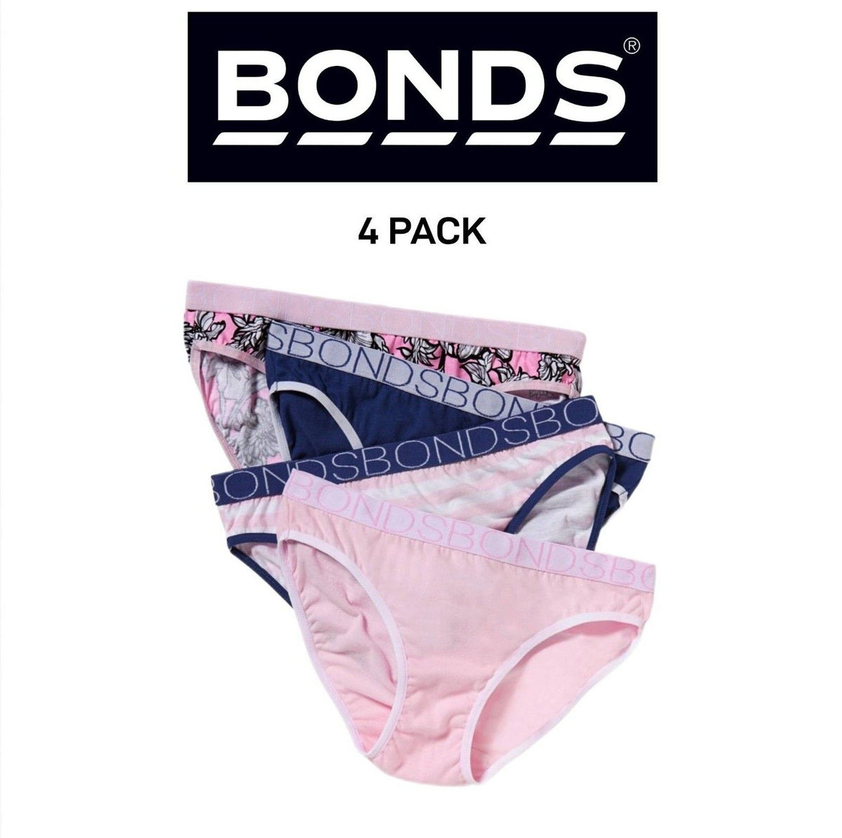 Bonds Girls Bikini Soft Breathable Cotton Comfortable Coverage 4 Pack UXYH4A