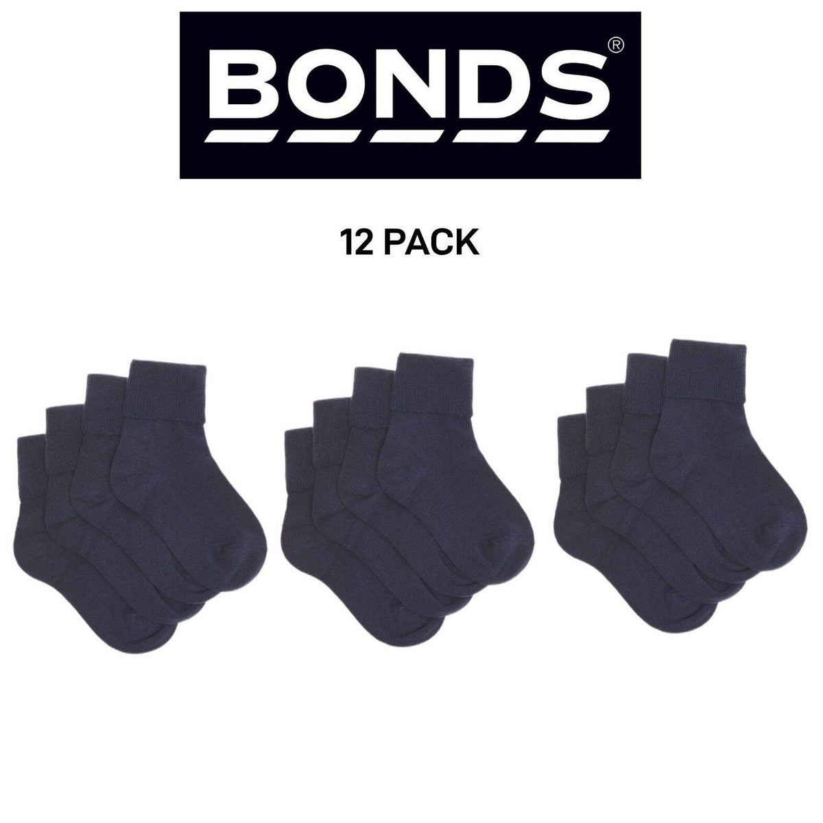 Bonds Kids School Turnover Top Socks Fine toe Seams 12 Pack R5134O