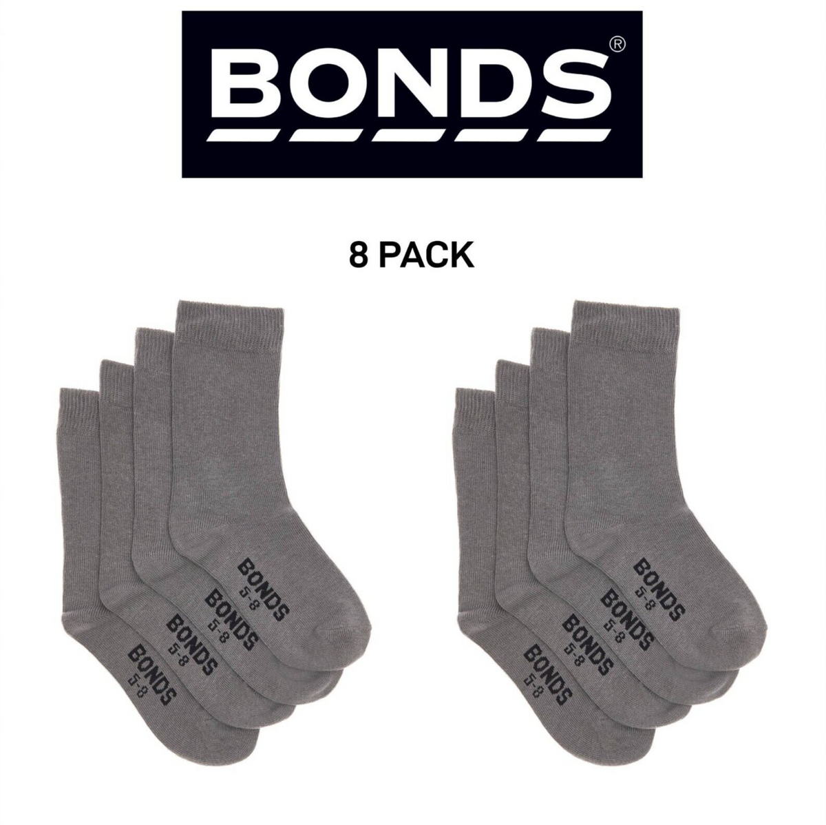 Bonds Kids School Oxford Crew Socks Comfort and Serious Softness 8 Pack R6074W